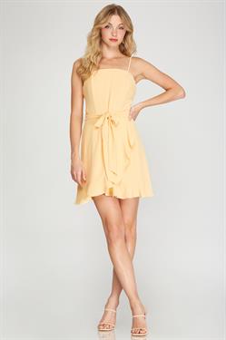 yellow ruffle wrap dress w/ tie - Luna ...